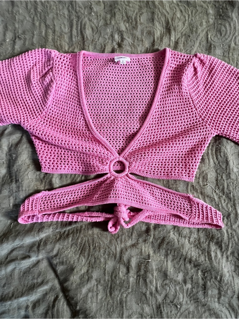 Lane 201 Y2K Boho Festival Pink Crochet V-Neck Summer Crop Top Women’s Size S